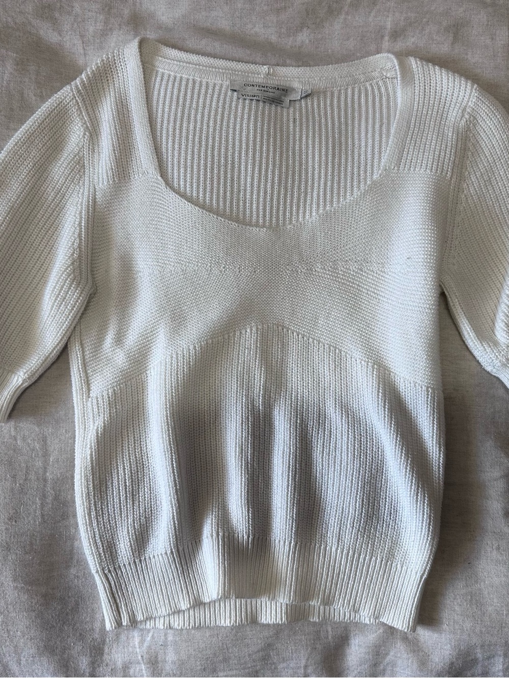 Simons White Scoop-Neck Ribbed Short Sleeve Top